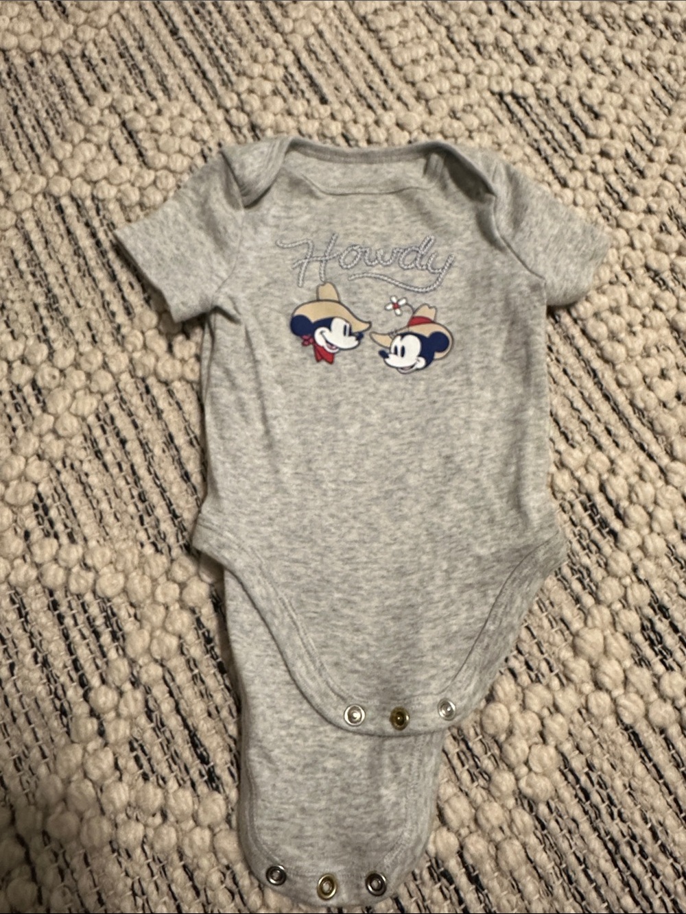 Disney Gray Western Mickey & Minnie One-Piece Bodysuit
